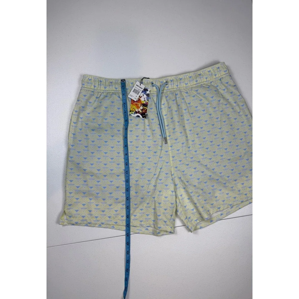 New Robert Graham Mens Martini Tower Swim Trunks Yellow Blue Martini Glass XL